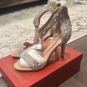 Elegant Tan Embellished Women's Heels